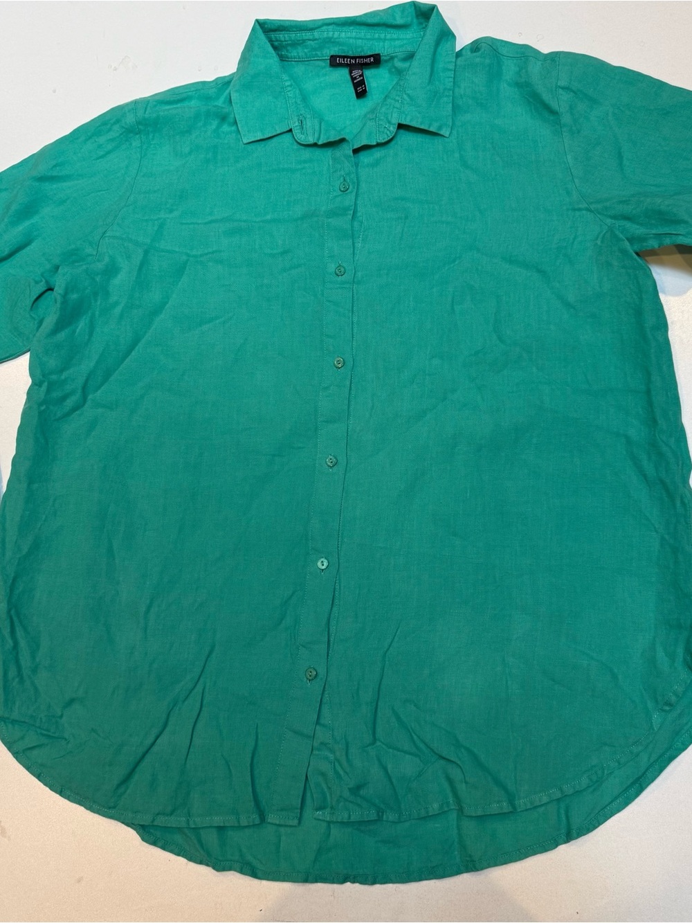 Eileen Fisher Green Button-Down Short Sleeve Shirt